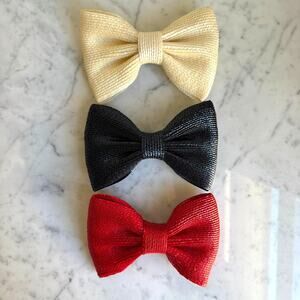 Vintage Made in France Raffia Bow Hair Clips – Set of 3 (Red/Navy/Ivory) Preppy